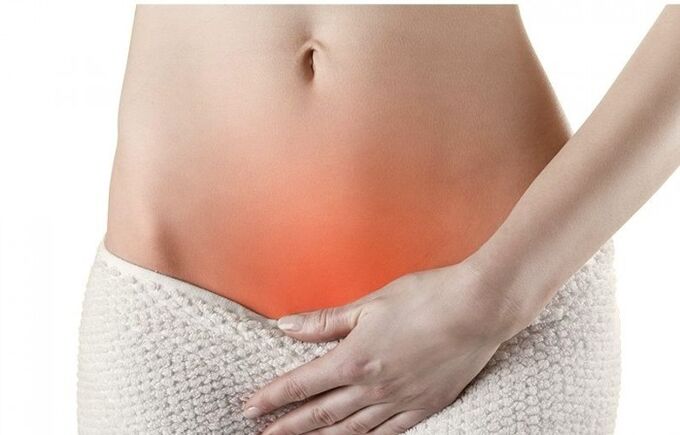 Pain in the area above the pubic bone is a sign of acute and chronic cystitis in women
